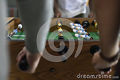 People Playing Enjoying Foosball Table Soccer Game Recreation Leisure Stock Photo