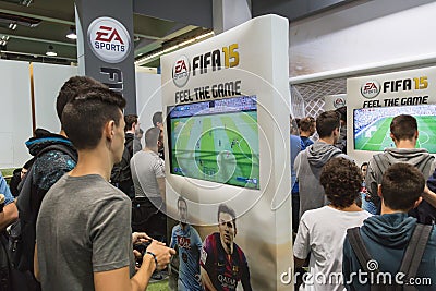 People playing at Games Week 2014 in Milan, Italy Editorial Stock Photo