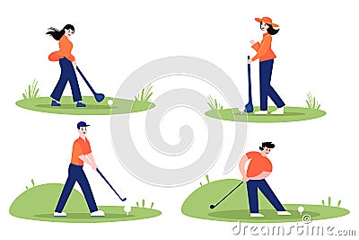 people playing golf collection flat style Vector Illustration