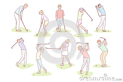 People playing golf set concept Vector Illustration