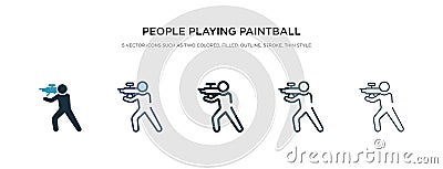 People playing paintball icon in different style vector illustration. two colored and black people playing paintball vector icons Vector Illustration