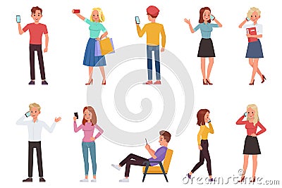 People playing smartphone character vector design no12 Vector Illustration