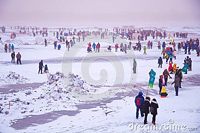 People playing on Songhua River Editorial Stock Photo