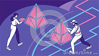 People playing virtual reality game, modern tech vector design Generative AI Vector Illustration