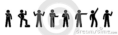 people point direction with finger, stick figure human silhouette Vector Illustration