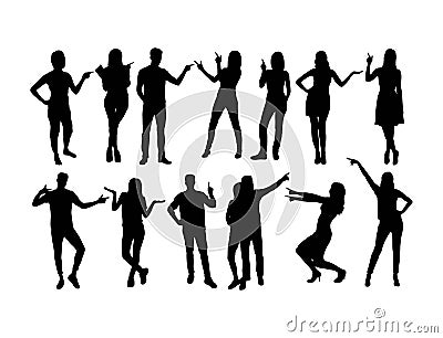 People Pointing Activity Silhouettes Vector Illustration