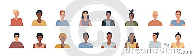 People portraits set - hand drawn flat style vector design concept illustration of young men and women, male and female Vector Illustration