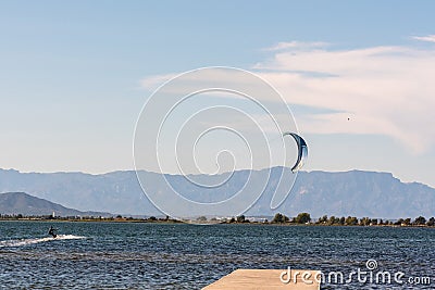 People practicing kite Surfing in Platja del Trabucador in the Delta del Ebro, Tarragona, Spain in summer 2020 Editorial Stock Photo
