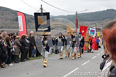 People procession during festival in the Aude Editorial Stock Photo