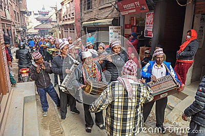 People on a procession for a Hindu sacrifice at Bhaktapur in Nepal Editorial Stock Photo