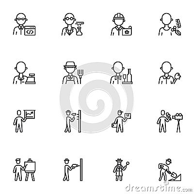 People profession and occupation line icons set Cartoon Illustration