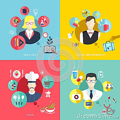 People professions concept icons set in flat design Vector Illustration