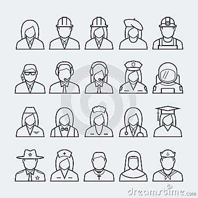 People professions and occupations icons in thin line style Vector Illustration