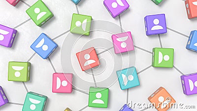 People Profile on Colorful Cubes, Social Network Concepts Stock Photo