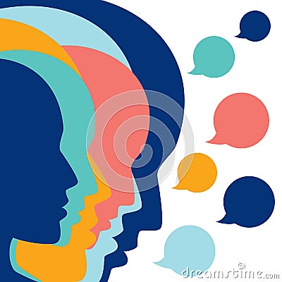 People profile heads in dialogue. Vector background Vector Illustration