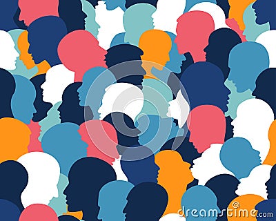 People profile heads. Seamless pattern of a crowd of many different people profile heads. Vector background Vector Illustration