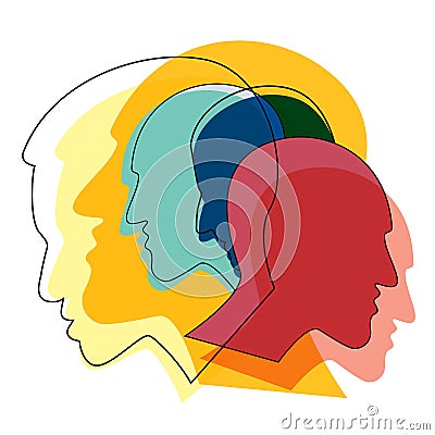 People prophile heads. Schizophrenia concept, symbol of depresion, dementia. Vector ilustration Vector Illustration