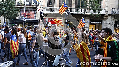 Catalonia protests on first anniversary of spains banned independence referendum side view Editorial Stock Photo