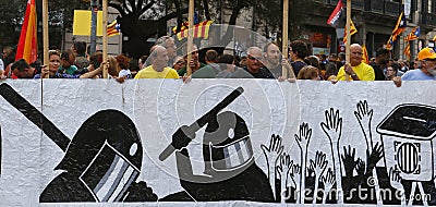 Catalonia protests on first anniversary of spains banned independence referendum wide Editorial Stock Photo