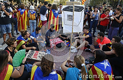 Catalonia protests on first anniversary of spains banned independence referendum Editorial Stock Photo