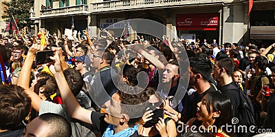 Catalonia protests on first anniversary of spains banned independence referendum Editorial Stock Photo