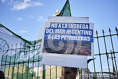 People protesting against offshore oil exploitation in Argentina Editorial Stock Photo