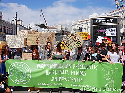People in Puerta del Sol manifest in favor of the environment and the earth Editorial Stock Photo