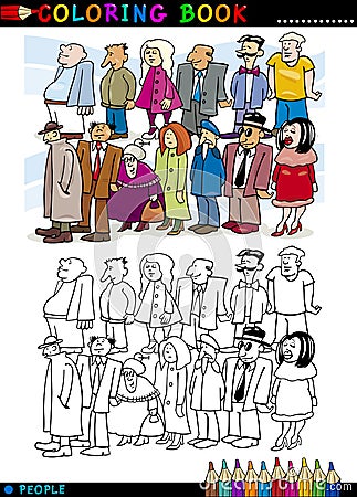 People in Queue for coloring Vector Illustration