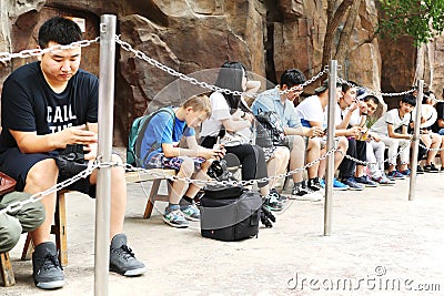 People queued to visit attraction in Happy Valley Beijing Editorial Stock Photo