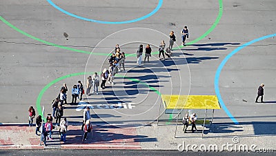 People queuing for a bus Editorial Stock Photo