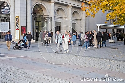 People queuing outside the Royal Theatre, Opera Madrid Spain Editorial Stock Photo