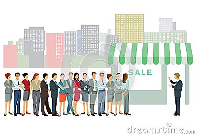 People queuing for start of sales Vector Illustration