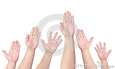 People raise their hand to volunteer Stock Photo