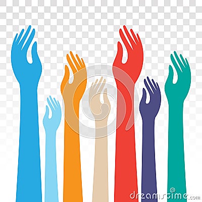 People raised hands / kids raising hands flat colours icon for apps and websites Vector Illustration