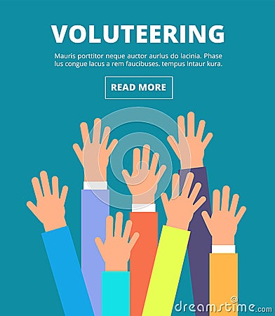 People raised hands, voting arms. Volunteering, charity, donation and solidarity vector concept Vector Illustration