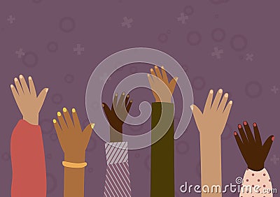 People raised their hands up. Flat trendy design. Simple illustration. Cartoon Illustration