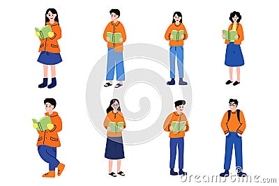 people reading book collection flat style Vector Illustration