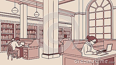 People reading in a library, quiet study atmosphere, knowledge and learning space vector design Generative AI Vector Illustration