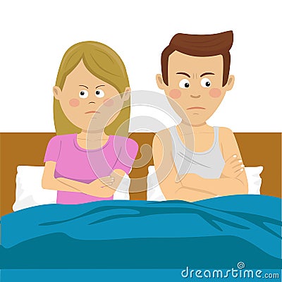 People, relationship difficulties and family concept - unhappy couple having conflict in bed at home Vector Illustration