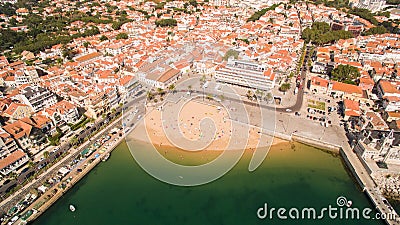 People relax on the beautiful beaches of Cascais Portugal aerial view Editorial Stock Photo