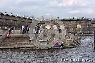 People relax on the Neva River Editorial Stock Photo