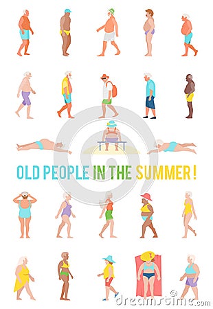 People relax and sunbathe on the beach. Vector Illustration