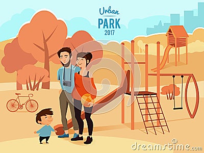 People relax and walking in urban park. Vector illustration Vector Illustration