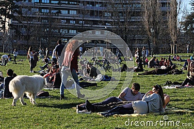 People relaxing in the park, Turin, Italy Editorial Stock Photo