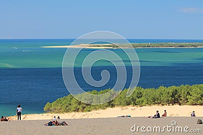 People relaxing on sandy dune of pilat Editorial Stock Photo