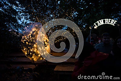 People relaxing in a special chilling natural area decorated wit Editorial Stock Photo