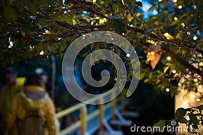 People relaxing in a special chilling natural area decorated wit Editorial Stock Photo