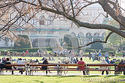 People relaxing in Stadtpark in Vienna, Austria in spring Editorial Stock Photo