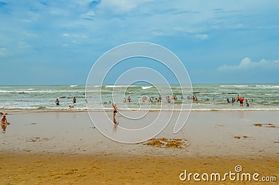 People relaxing and sun bathing in beautiful and pristine Cape Vidal beach in St Lucia under Isimangaliso wetland park South Editorial Stock Photo