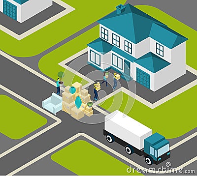 People Relocating Isometric Vector Illustration